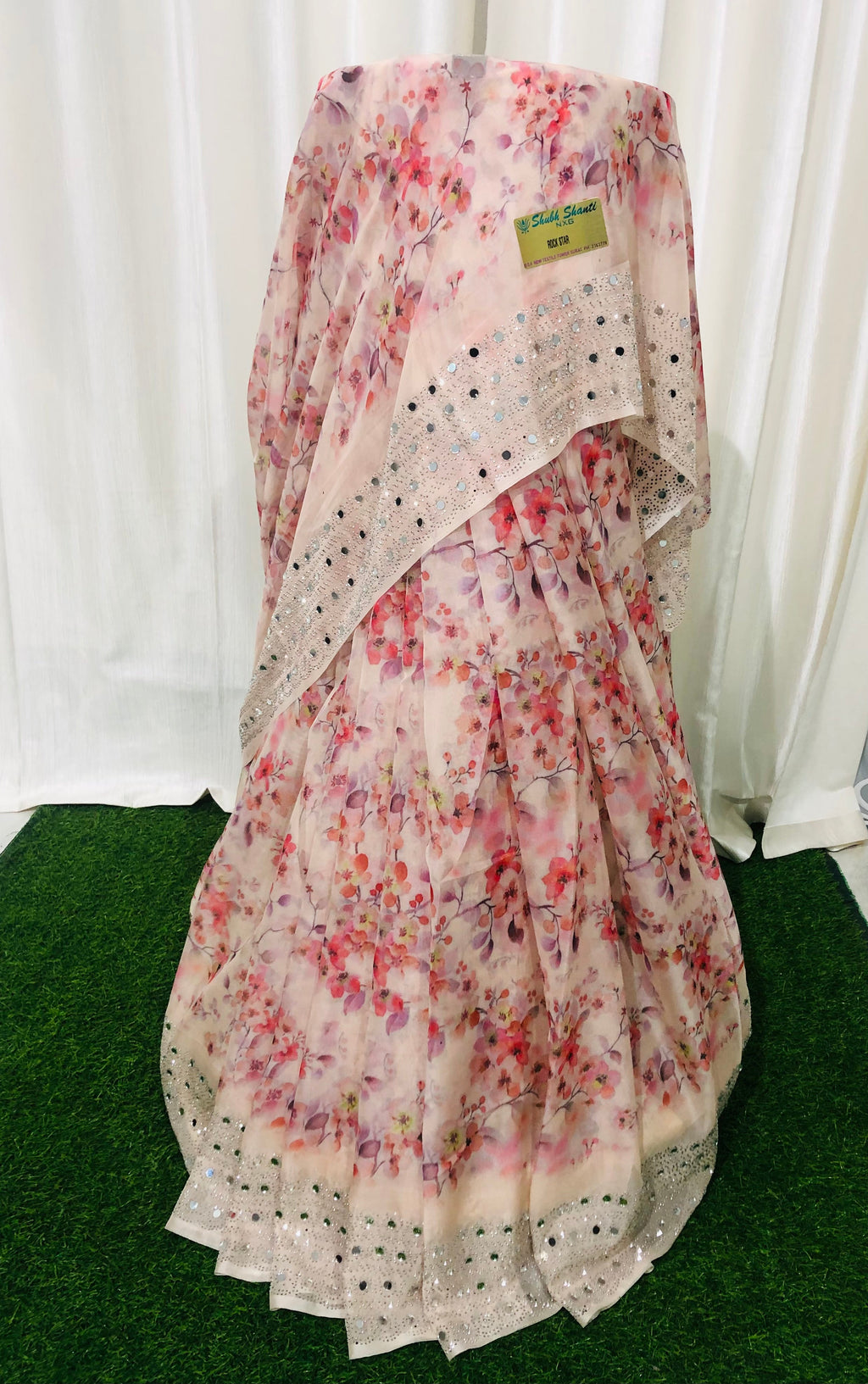 Mirror Work Digital Print Saree On Soft Tissue Fabric - BFSLA43