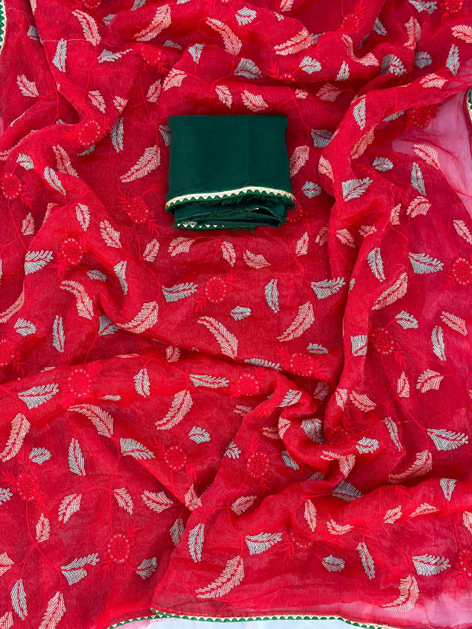 Pure shimmer Chiffon Jaal Work Best Quality Saree With Blouse BFSMJ115