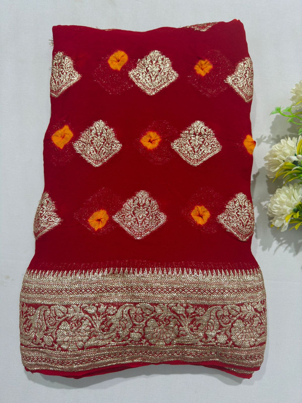 Viscose Georgette Bandej Hand Zari Woven Best Quality Saree With Blouse BFSMJ133