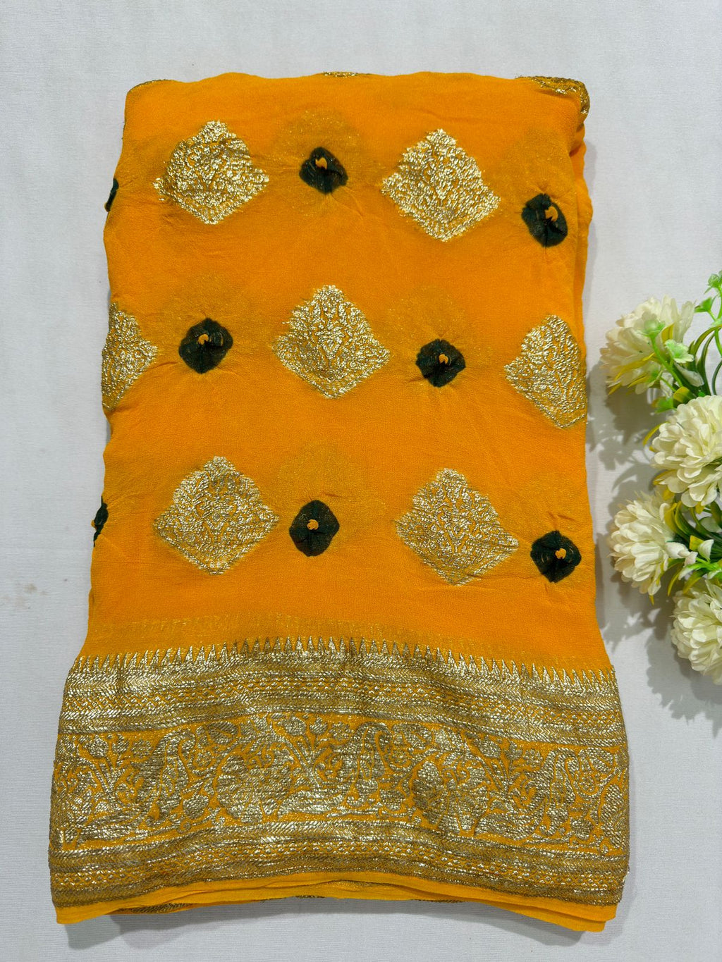 Viscose Georgette Bandej Hand Zari Woven Best Quality Saree With Blouse BFSMJ136