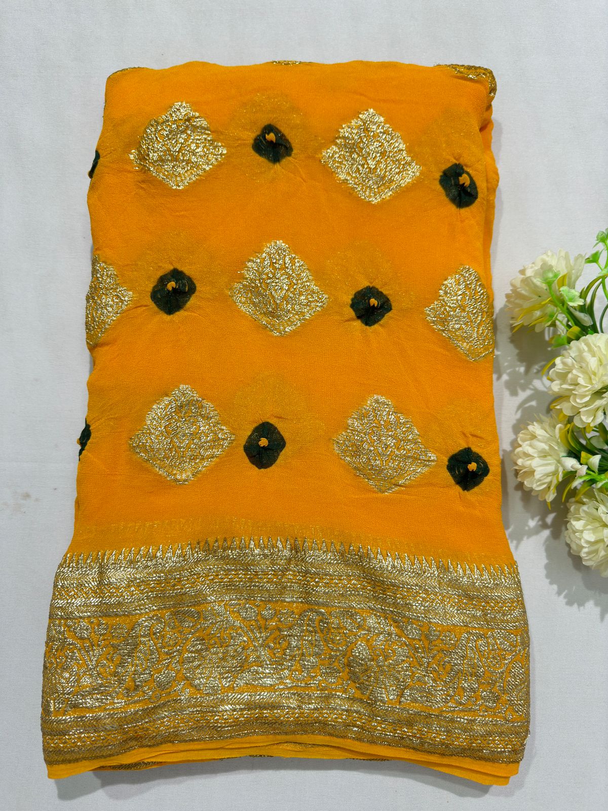 Viscose Georgette Bandej Hand Zari Woven Best Quality Saree With Blouse BFSMJ136