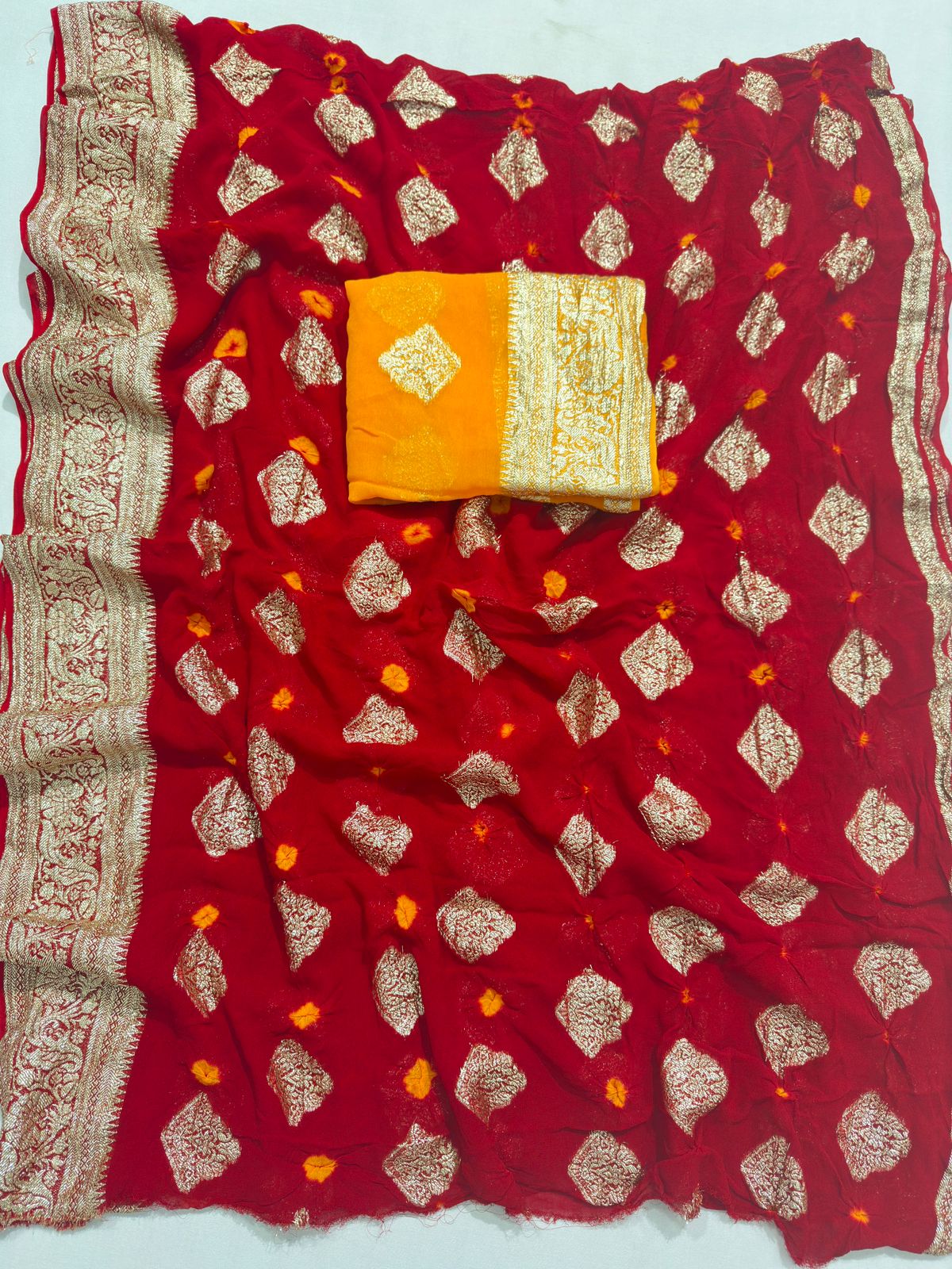 Viscose Georgette Bandej Hand Zari Woven Best Quality Saree With Blouse BFSMJ133