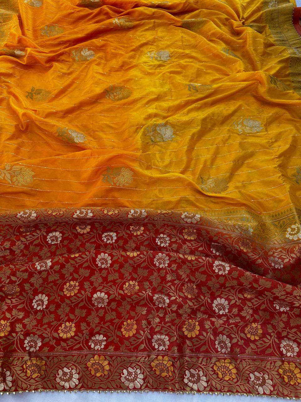 Dolla Silk Saree Hand Woven With Sequnce And Zari Work Best Quality Saree With Blouse BFSLB24