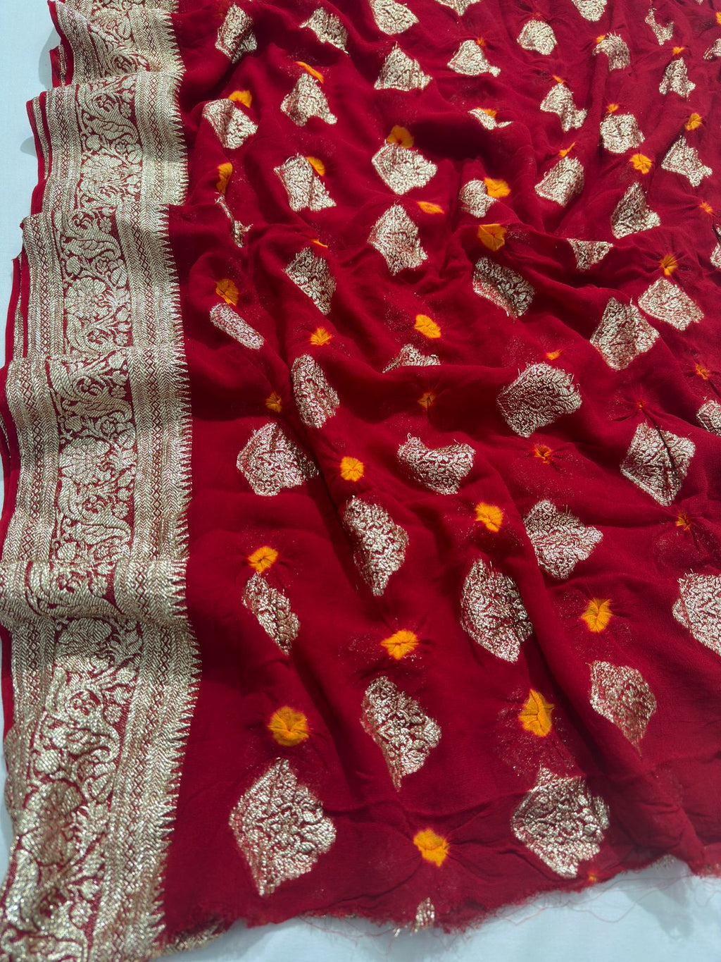 Viscose Georgette Bandej Hand Zari Woven Best Quality Saree With Blouse BFSMJ133