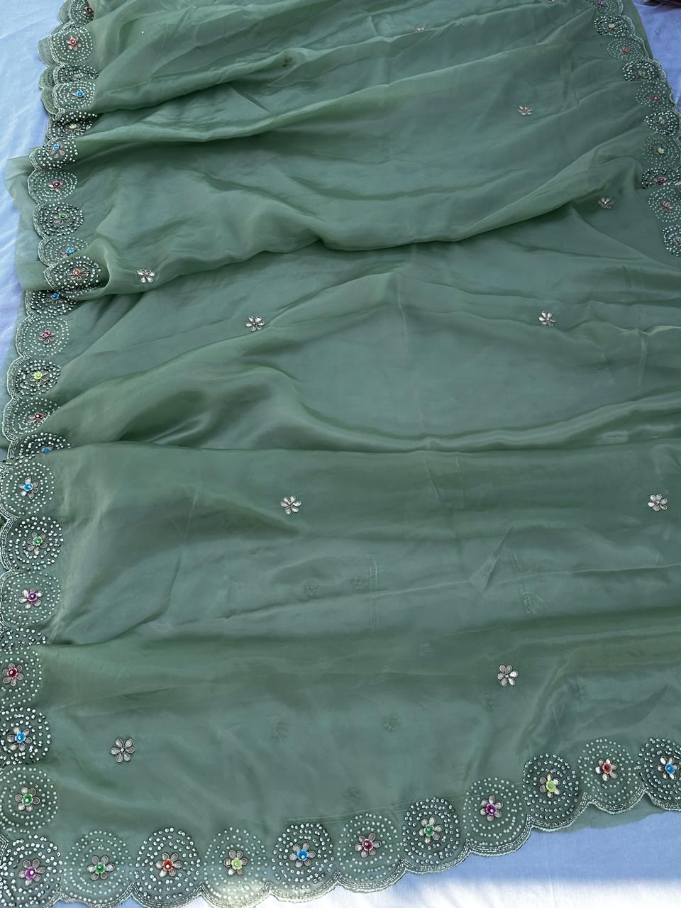 Designer Saree With Pearl Hand Work Best Quality Saree With Blouse BFSLB47