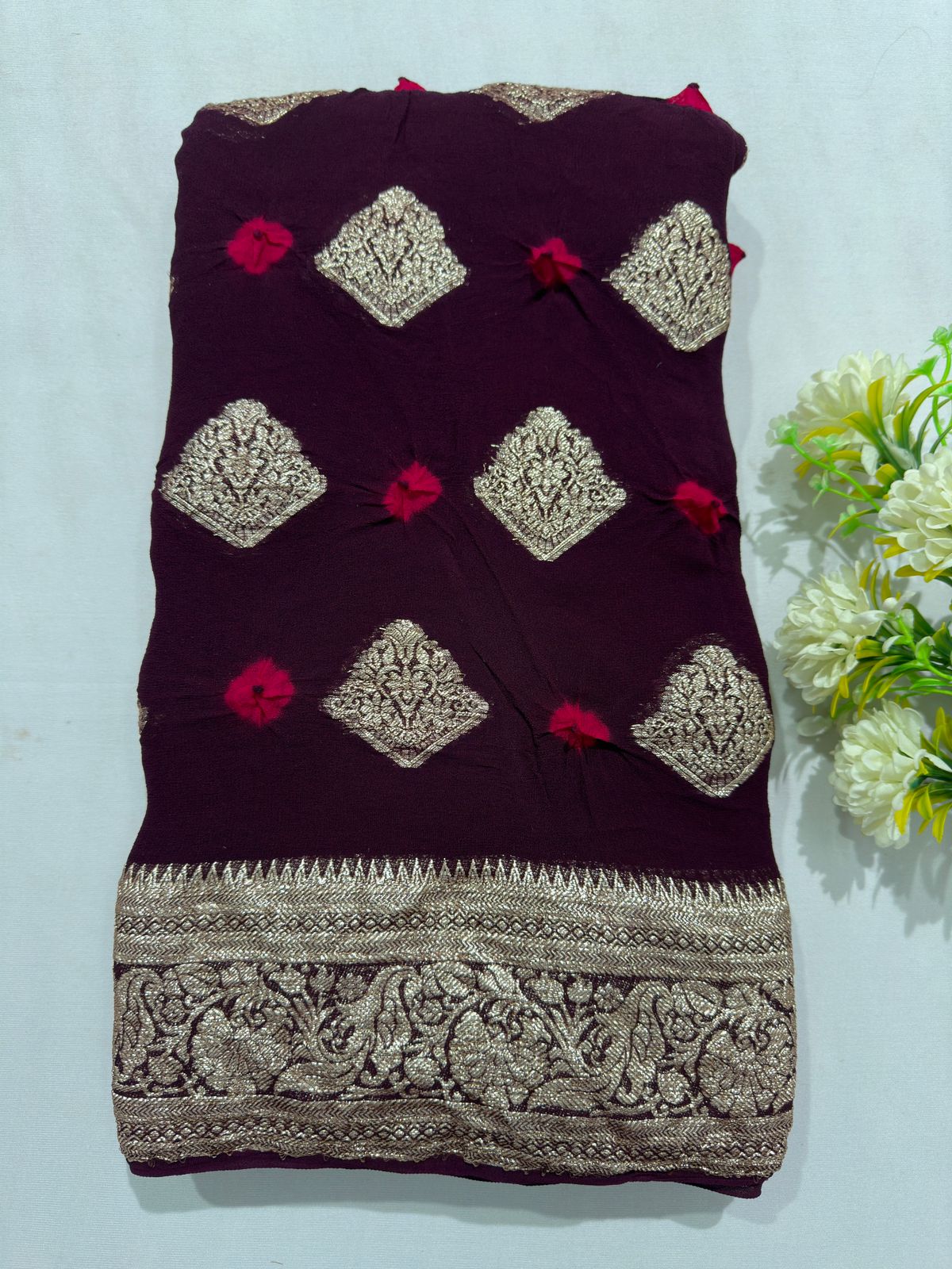 Viscose Georgette Bandej Hand Zari Woven Best Quality Saree With Blouse BFS134