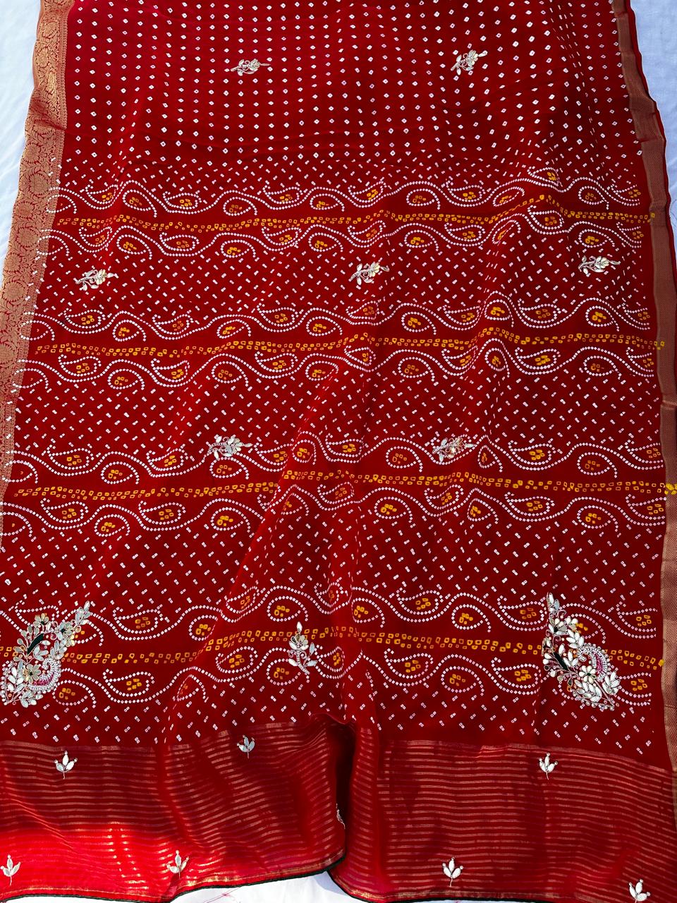 Pure HO Silk Bandhani With Dabka & Gotta Patti Work Best Quality Saree With Blouse BFSLB50