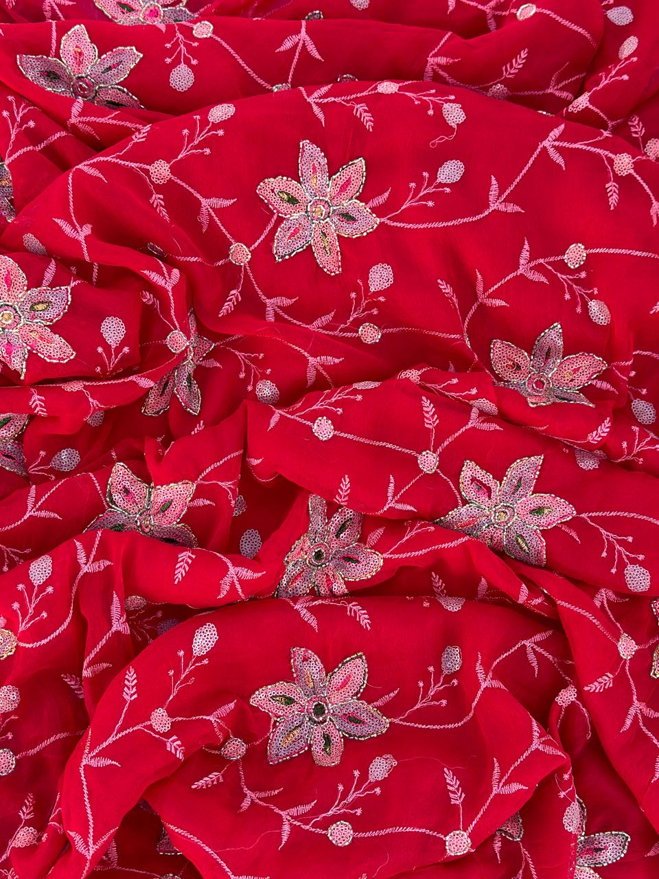 Pure Chiffon Hand Jaal Work Best Quality Saree With Blouse BFSMJ101