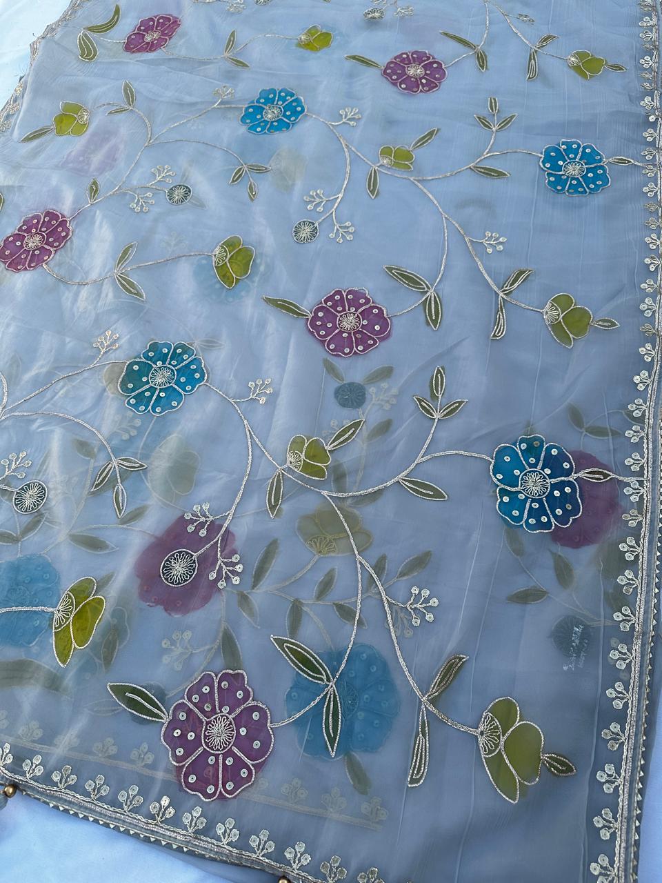 Organza Silk Gotta Patti Hand Work Best Quality Saree With Blouse BFSMJ108