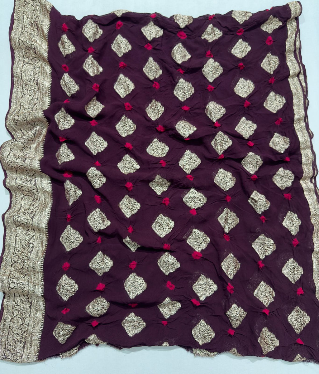 Viscose Georgette Bandej Hand Zari Woven Best Quality Saree With Blouse BFS134
