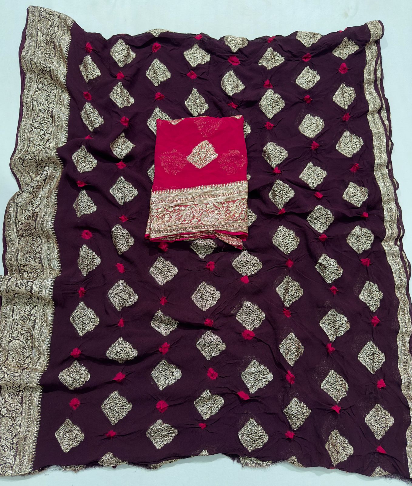 Viscose Georgette Bandej Hand Zari Woven Best Quality Saree With Blouse BFS134