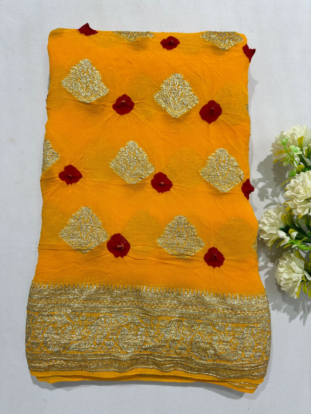 Viscose Georgette Bandej Hand Zari Woven Best Quality Saree With Blouse BFSMJ135