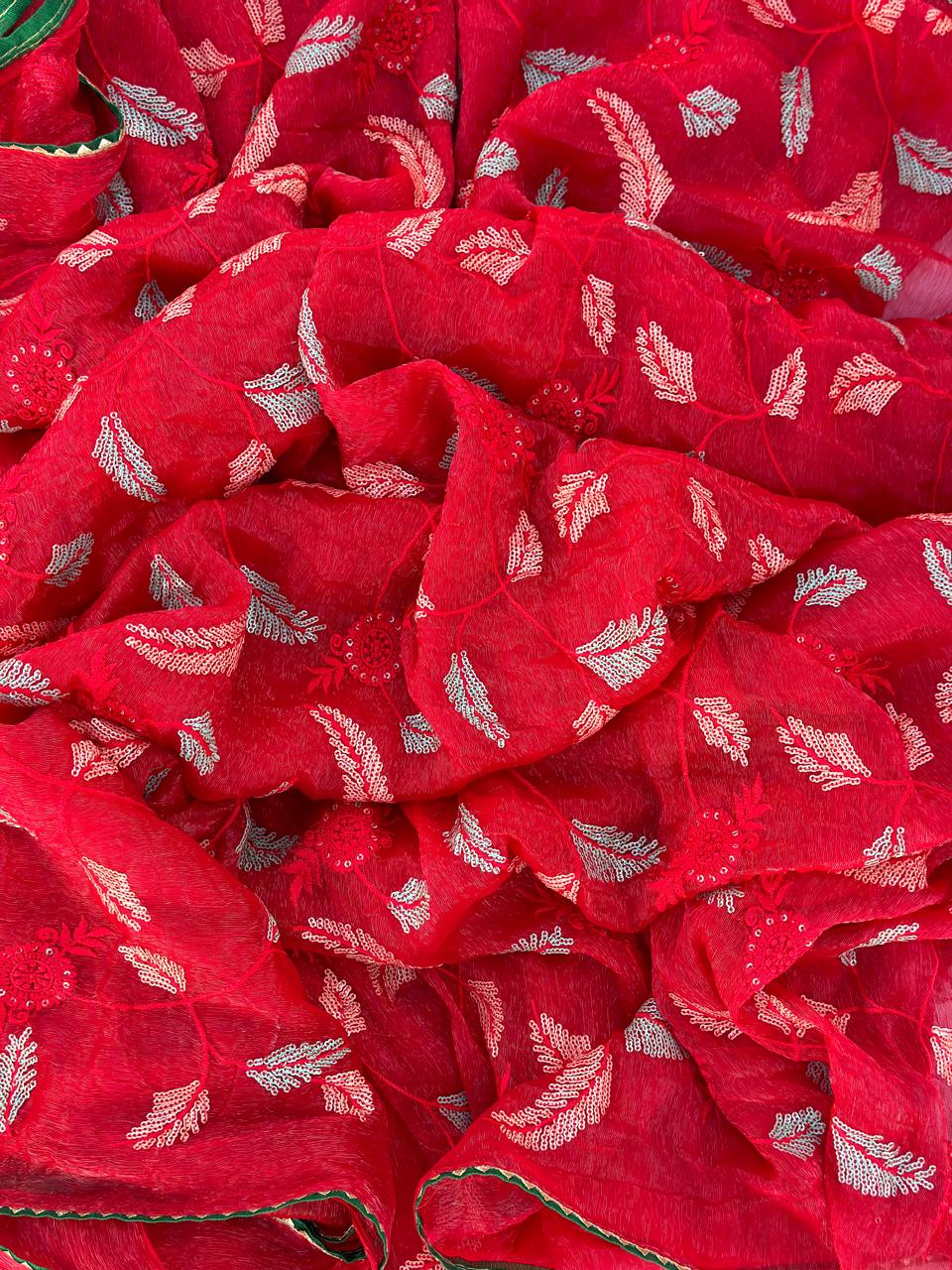 Pure shimmer Chiffon Jaal Work Best Quality Saree With Blouse BFSMJ115