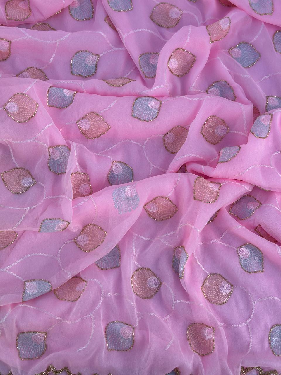 Pure Chiffon Hand Work Best Quality Saree With Blouse BFSMJ103