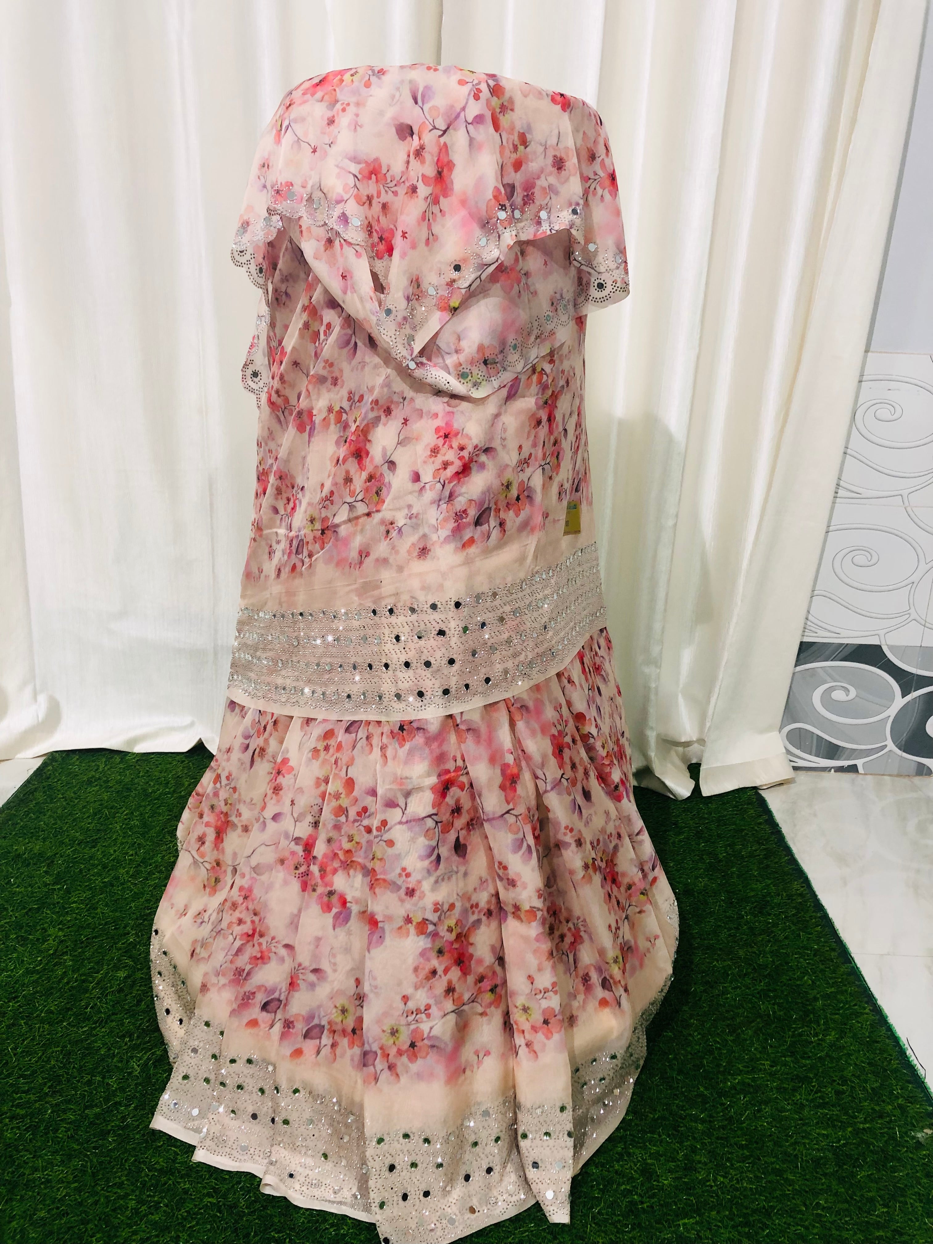 Mirror Work Digital Print Saree On Soft Tissue Fabric - BFSLA43