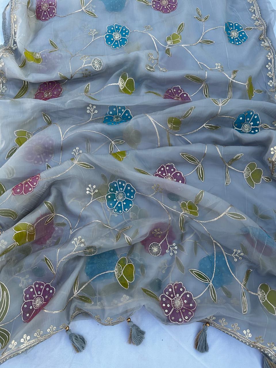 Organza Silk Gotta Patti Hand Work Best Quality Saree With Blouse BFSMJ108