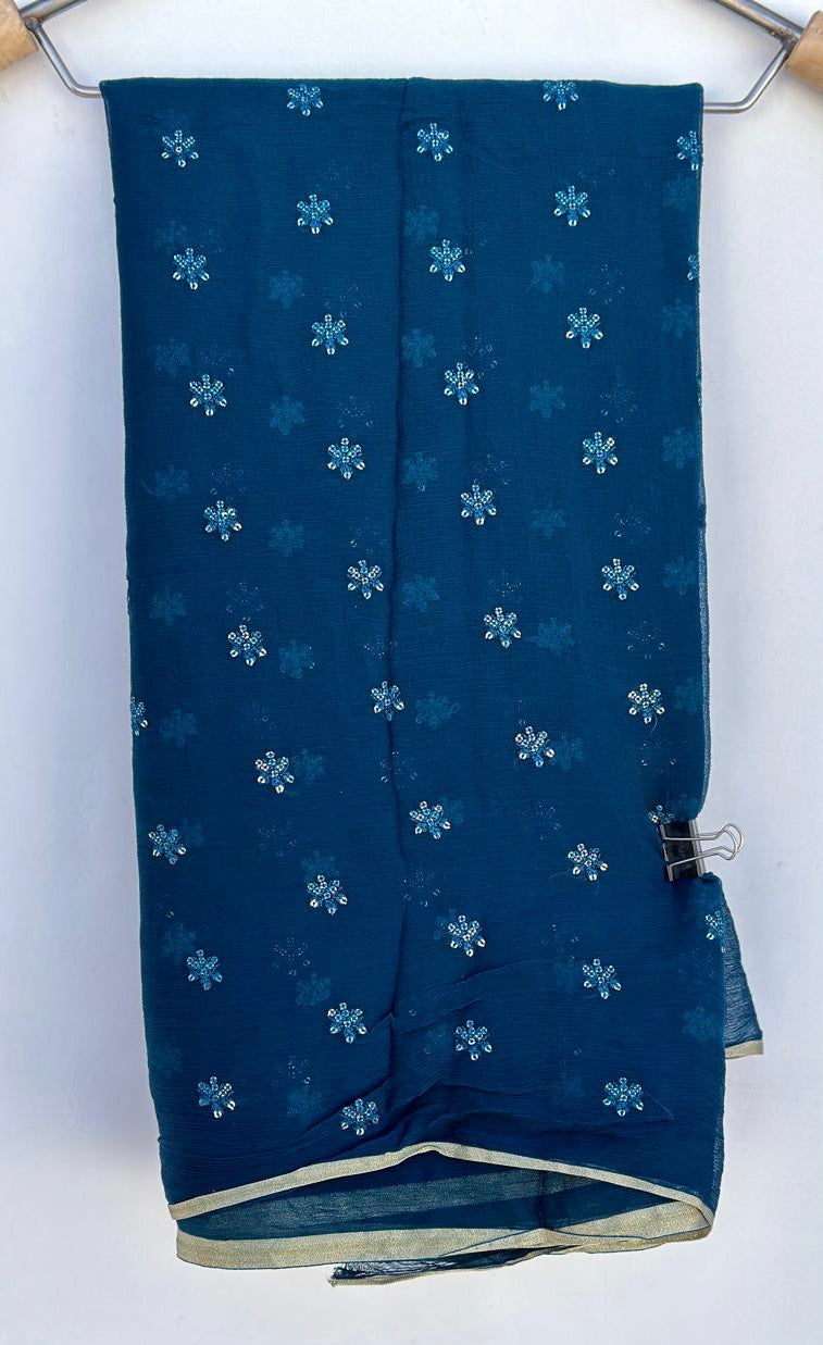 Pure Chiffon Barik Butti Sequence Hand Work Best Quality Saree With Blouse BFSJJ202