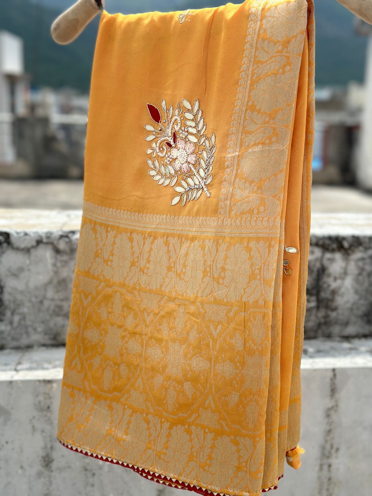 Pure Dolla Silk Dabka Hand Work Best Quality Saree With Blouse - BFSLB18A