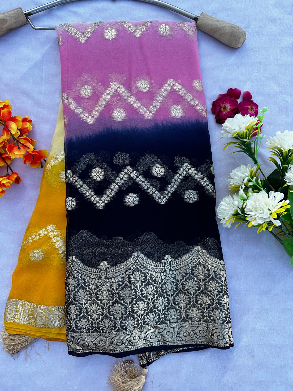 Pure Viscose Georgette Multi Dye Best Quality Saree With Blouse BFSLB25