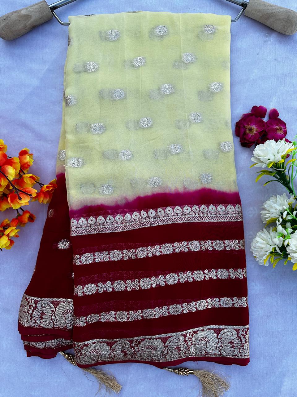 Pure Viscose Georgette Multi Dye Best Quality Saree With Blouse BFSLB28