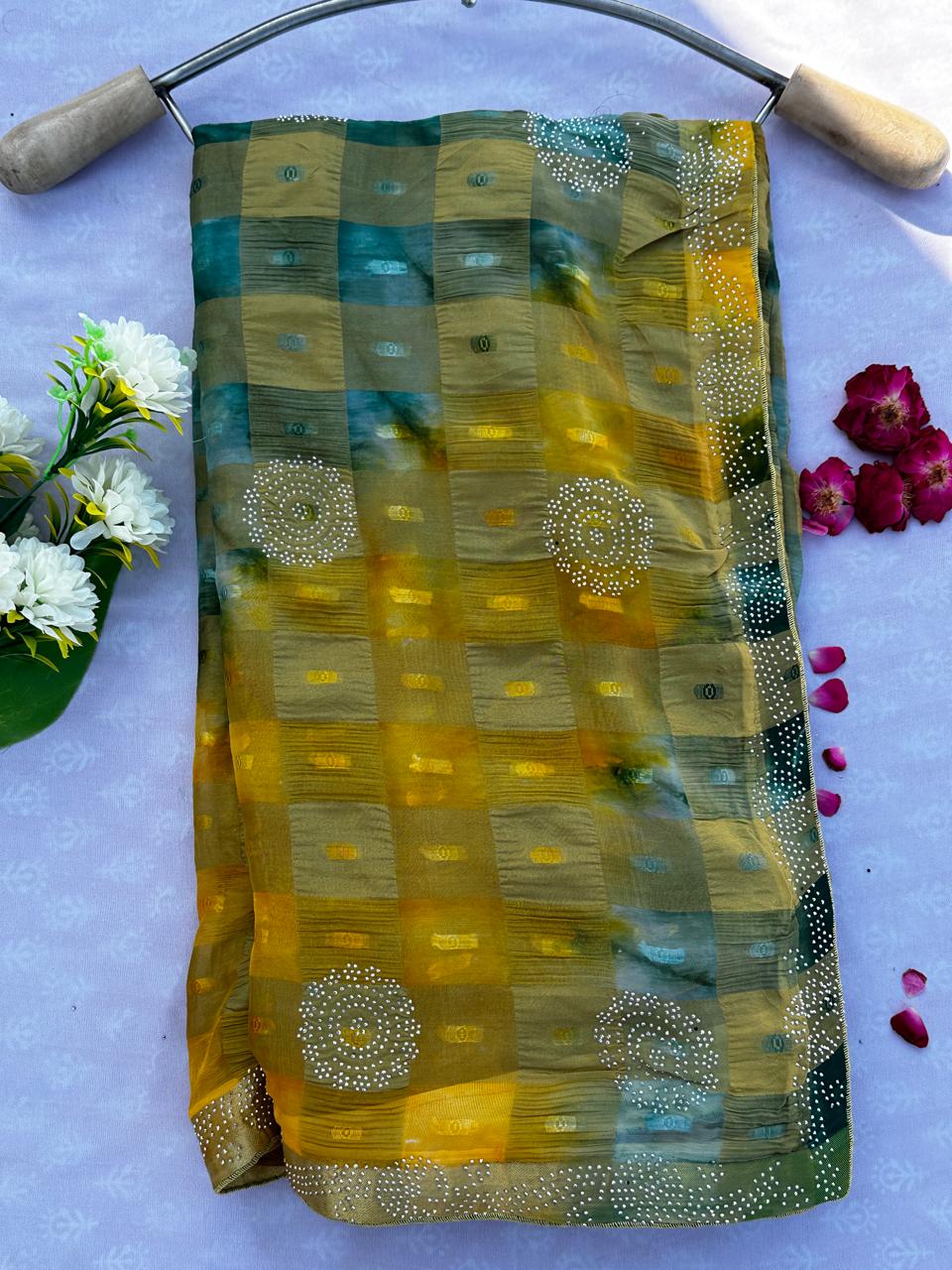 Fancy Fabric Multi Dye Siroski Work Best Quality Saree With Blouse BFSLB36