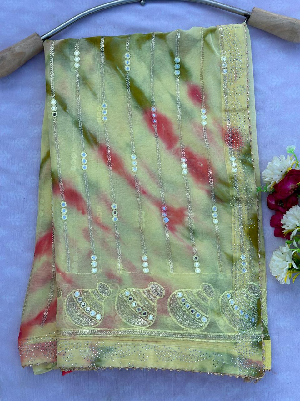 Chiffon Tie Die Sequence Work Best Quality Saree With Blouse BFSLB42