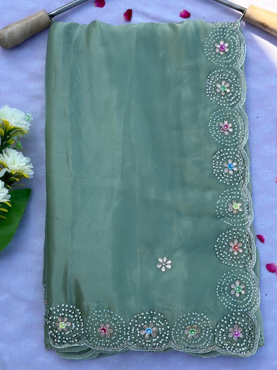 Designer Saree With Pearl Hand Work Best Quality Saree With Blouse BFSLB47