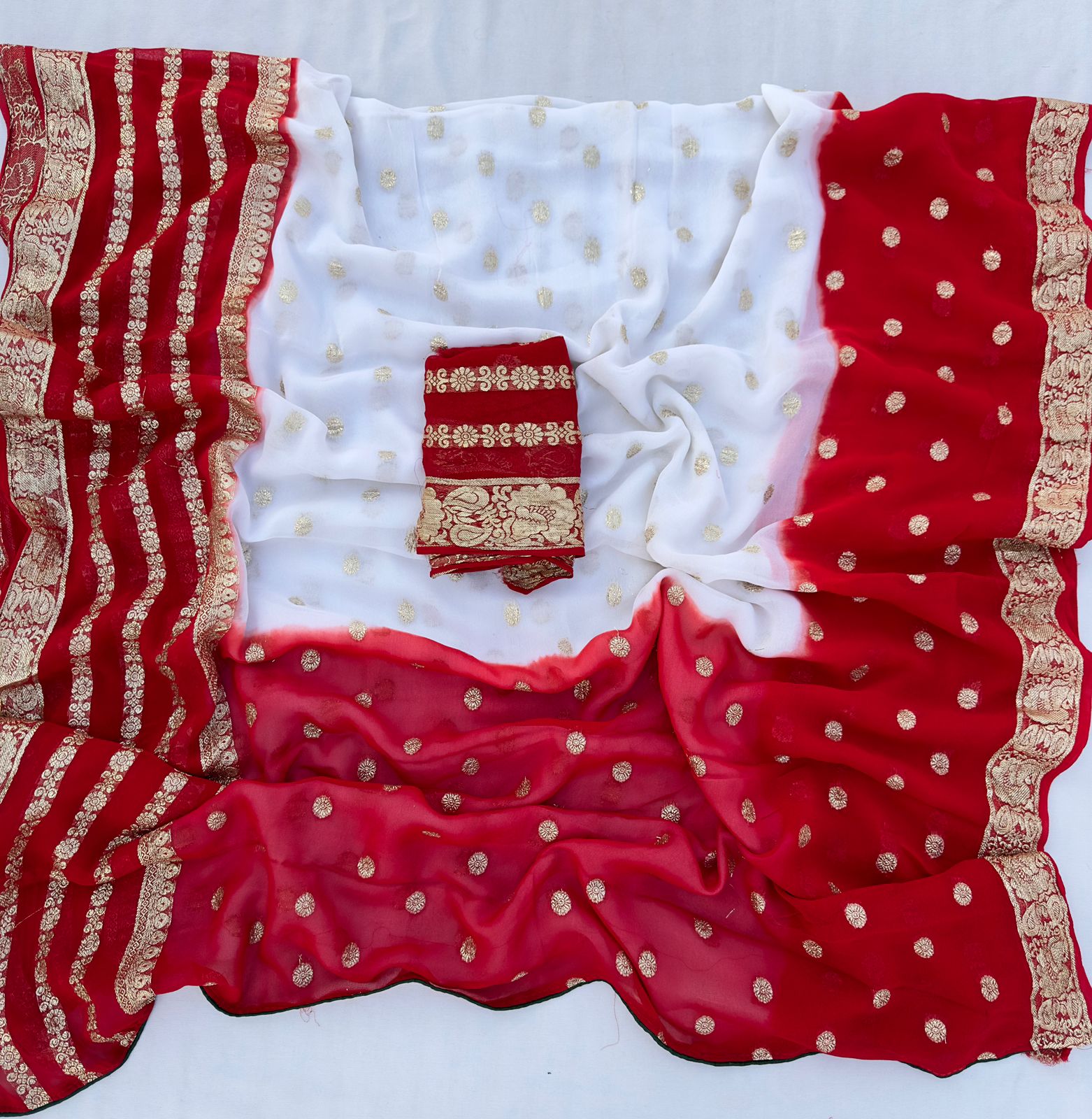 Viscose Georgette Zari Butta Tie Die Best Quality Saree With Blouse BFSMJ139