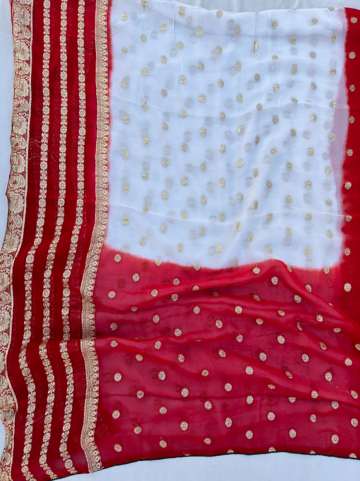 Viscose Georgette Zari Butta Tie Die Best Quality Saree With Blouse BFSMJ139