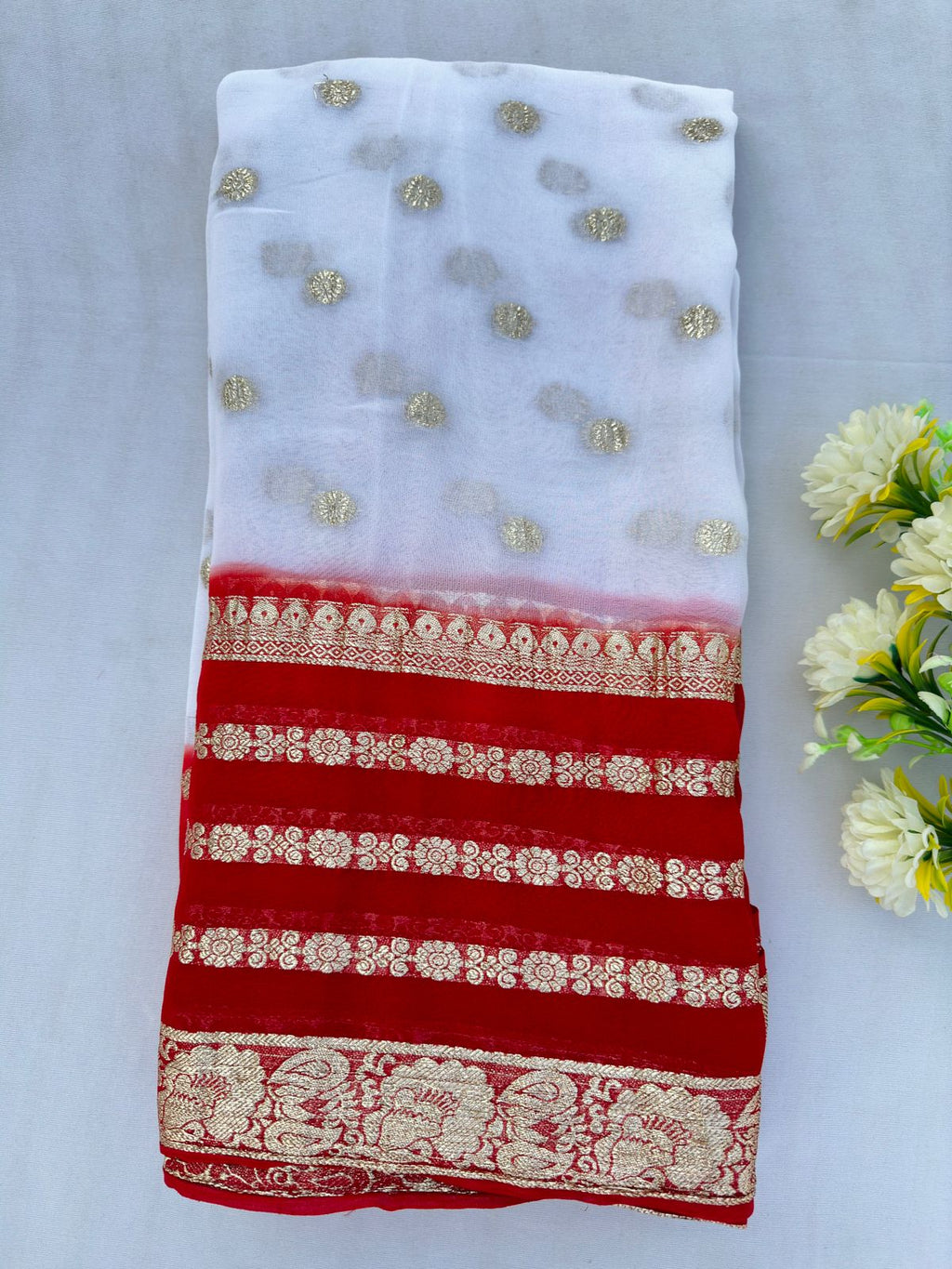 Viscose Georgette Zari Butta Tie Die Best Quality Saree With Blouse BFSMJ139