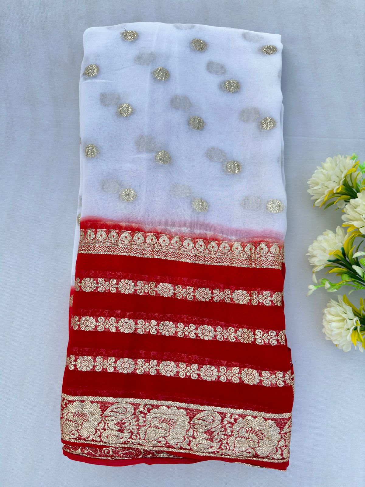 Viscose Georgette Zari Butta Tie Die Best Quality Saree With Blouse BFSMJ139