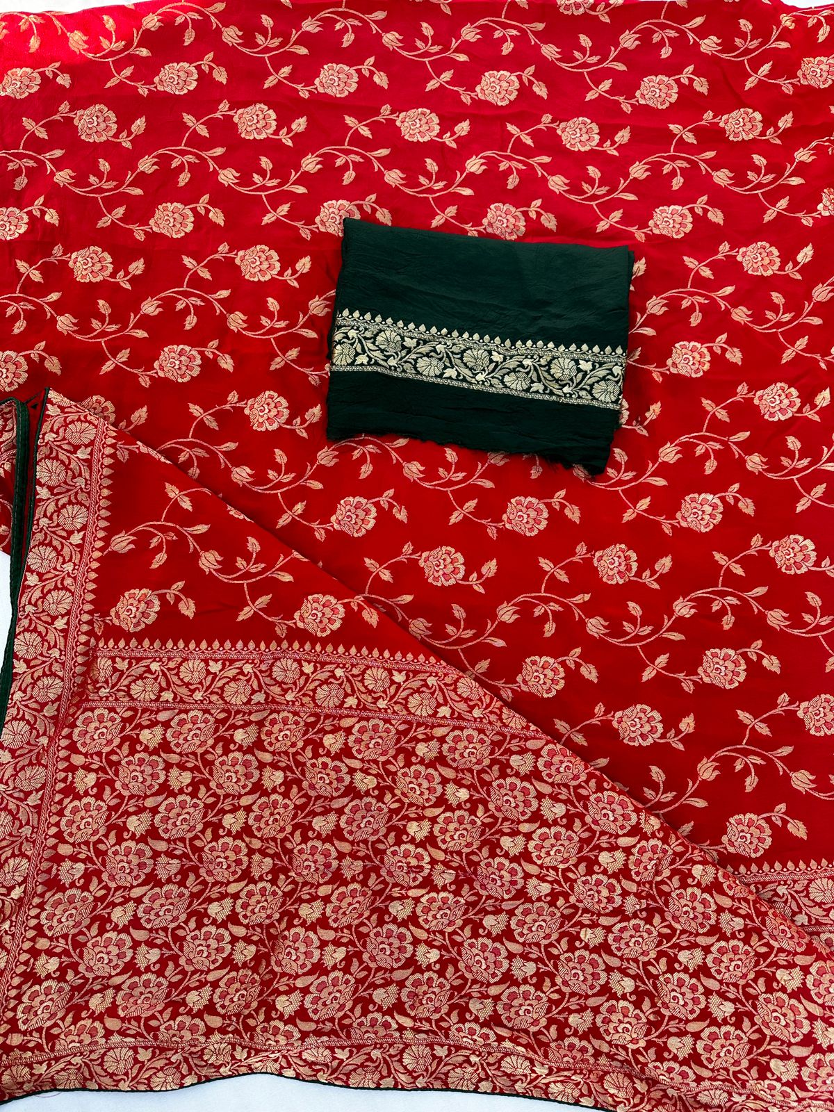 Pure Dolla Silk Hand Khaddi Work Treditional Banarasi Best Quality Saree With Blouse BFSMJ140