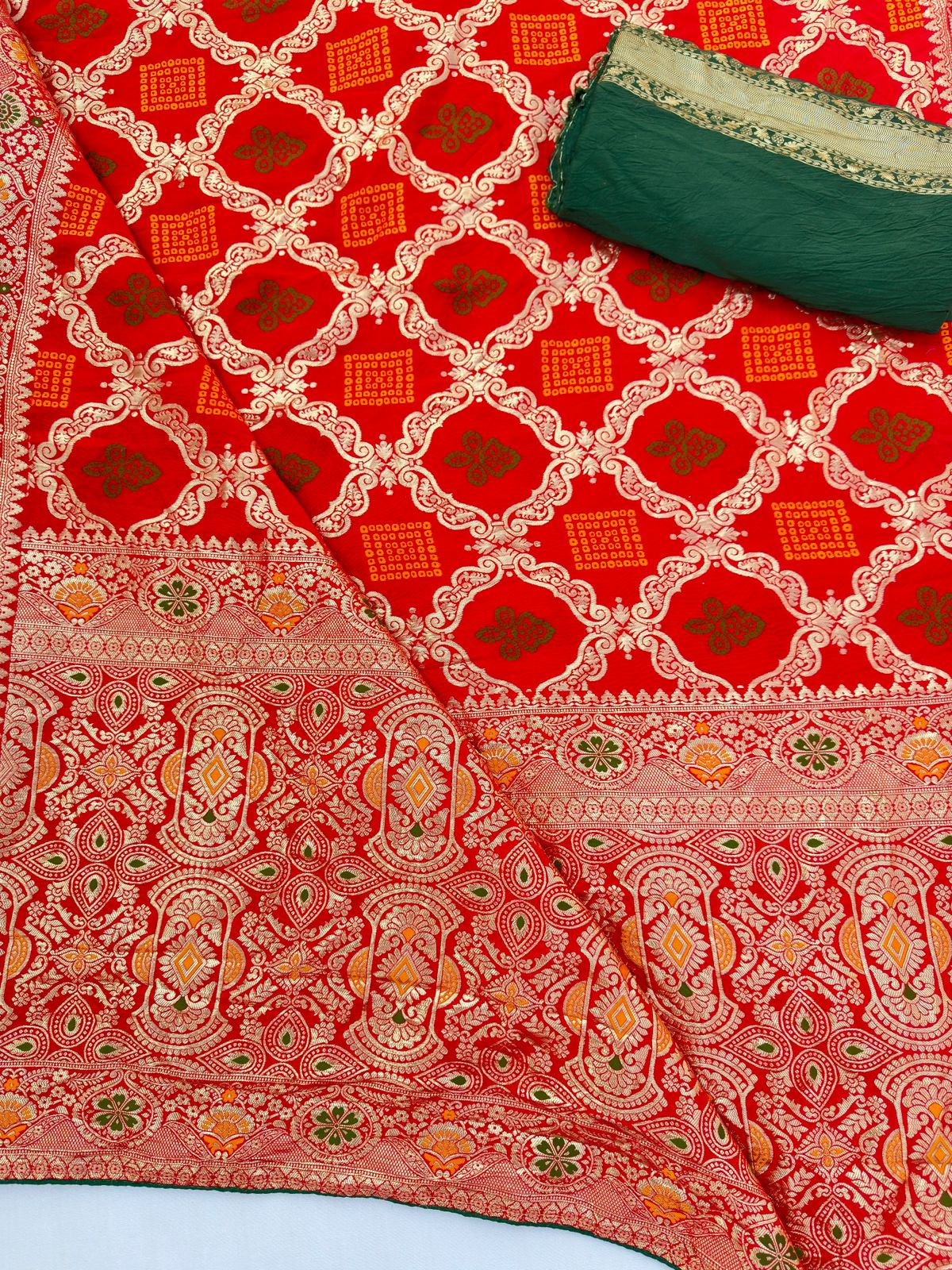 Dolla Silk Barik Rai Bandej Traditional  Chunri With Zari Work Best Quality Saree With Blouse BFSMJ142