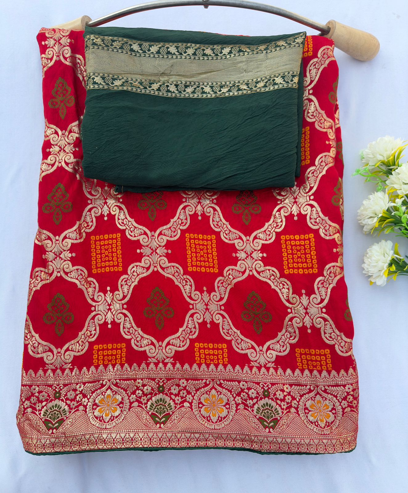 Dolla Silk Barik Rai Bandej Traditional  Chunri With Zari Work Best Quality Saree With Blouse BFSMJ142