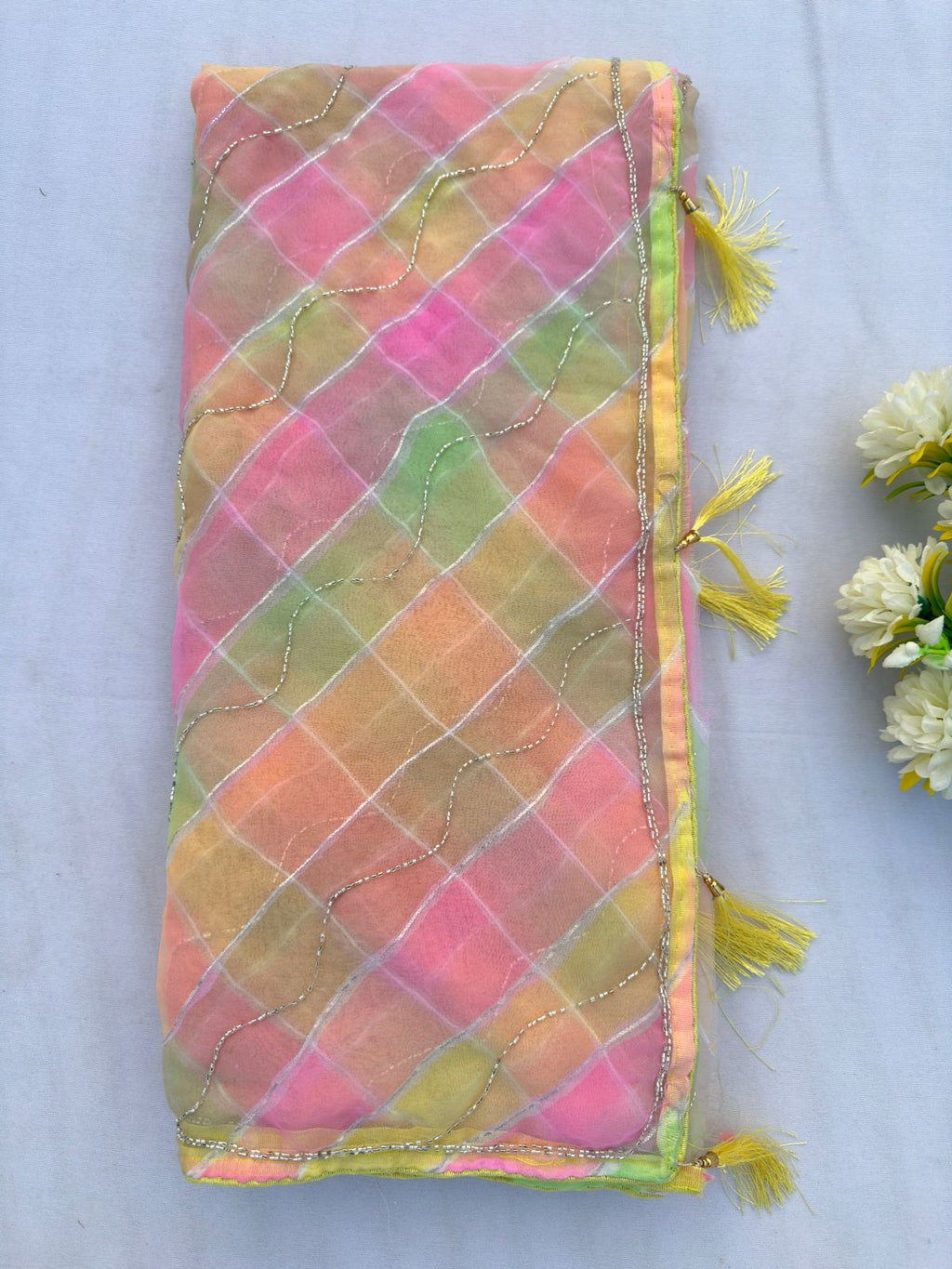 Lehariya Multi Color Katdana Work Best Quality Saree with Blouse BFSMJ151