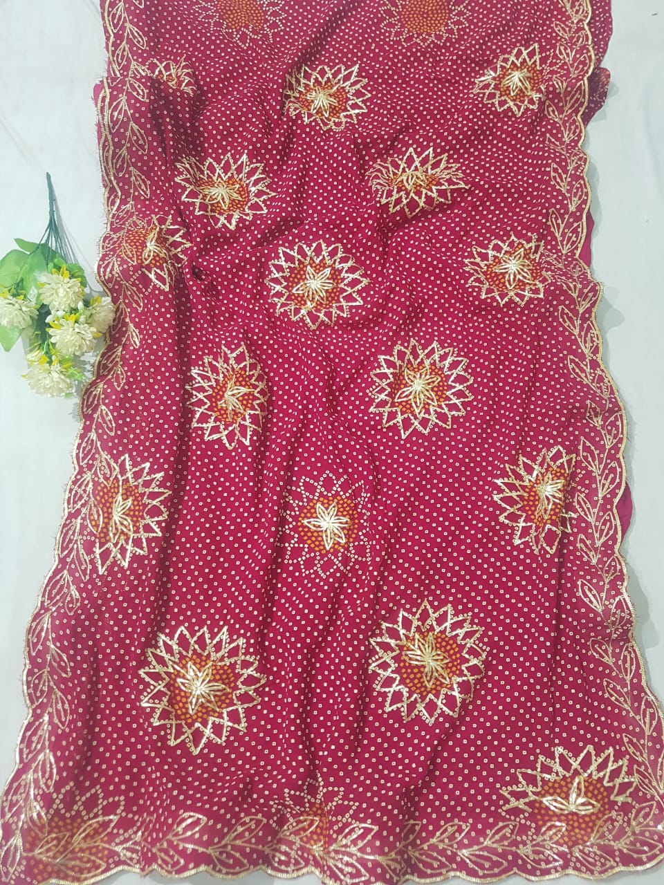 Georgette Rai Bhandej, Gotta Patti Work Best Quality Saree With Blouse BFSMJ131