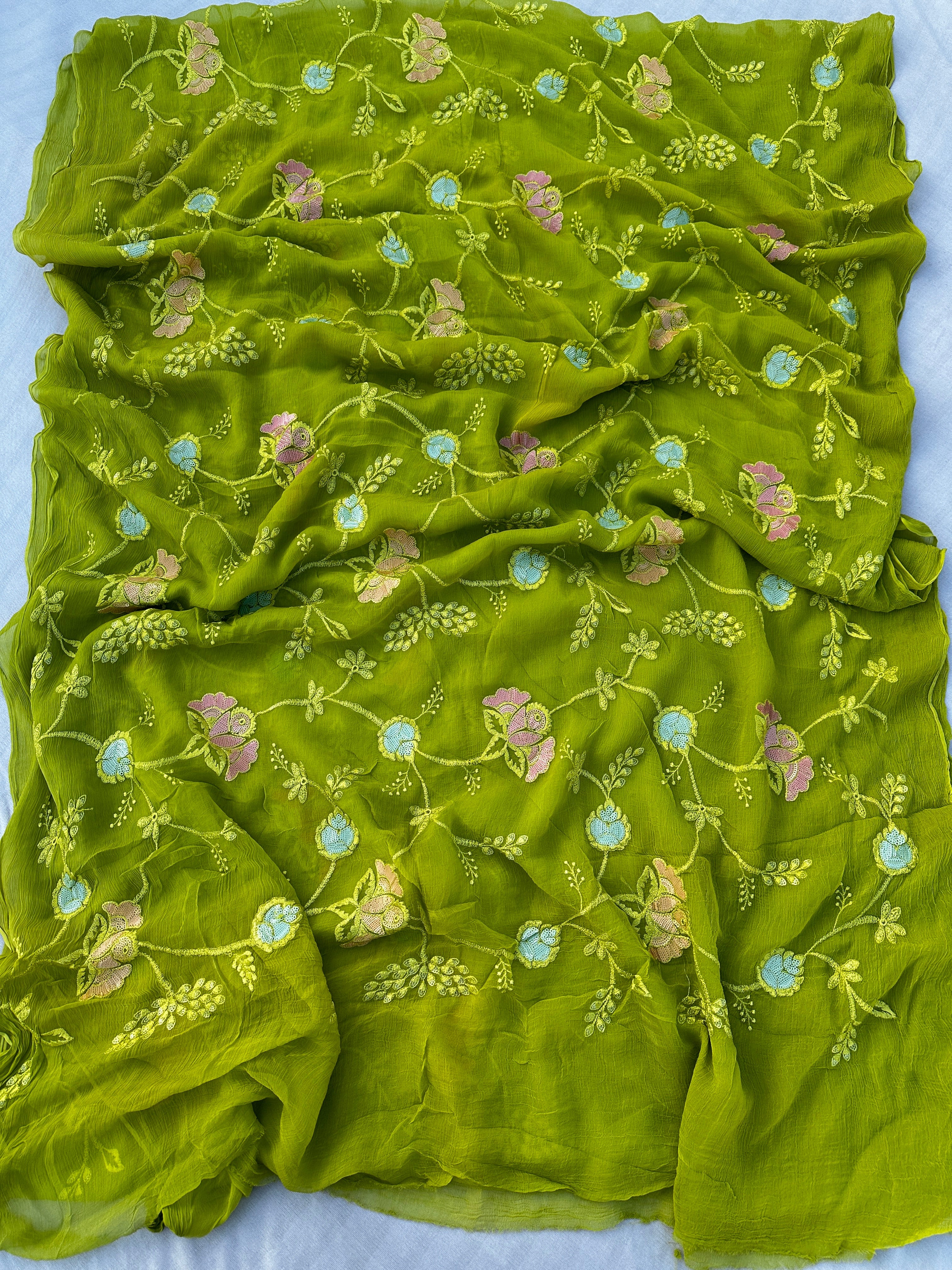 Pure Chiffon Embroidered Jaal Work Best Quality Saree With Blouse BFSJJ204