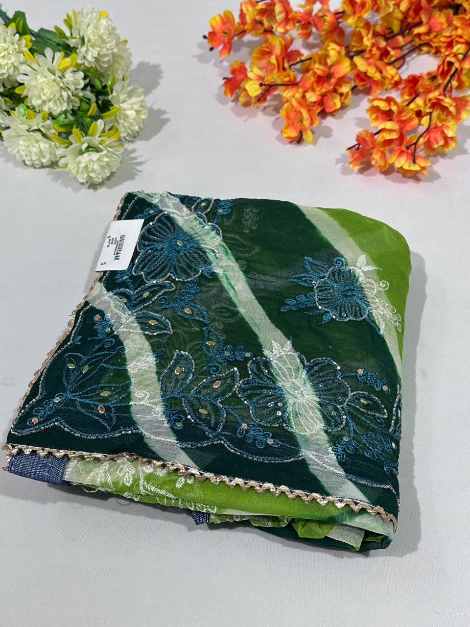 Hand Work Chiffon Lahriya Saree - BFSLA63