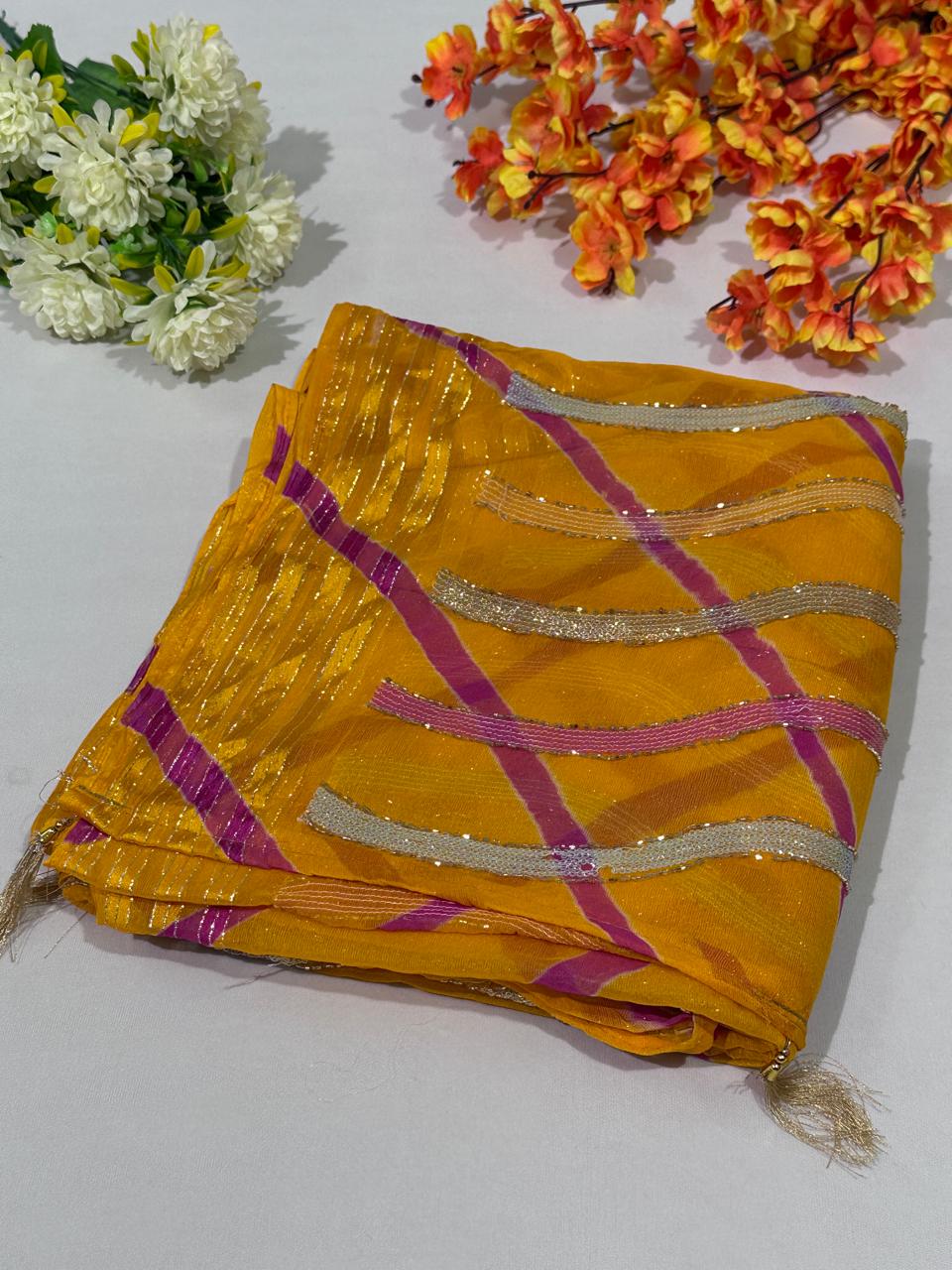 Hand Work Chiffon Lahriya Saree - BFSLA64