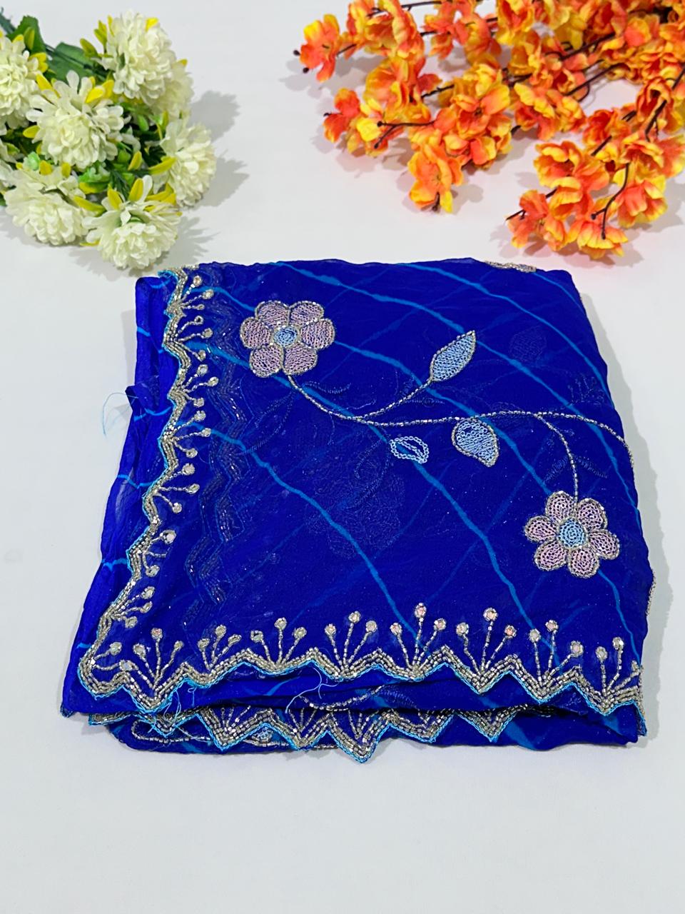 Hand Work Chiffon Lahriya Saree - BFSLA65