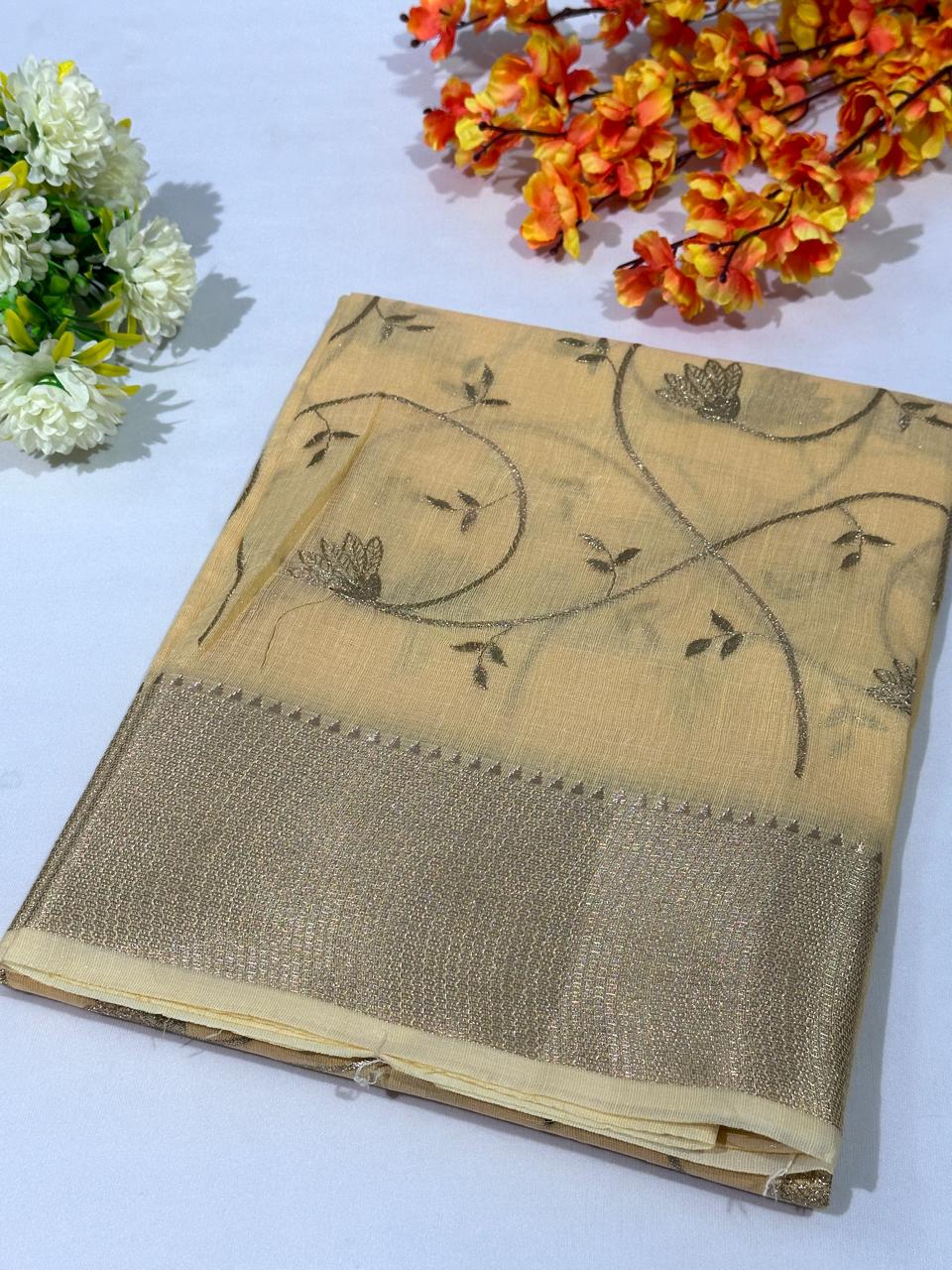 Cotton Zari Work with Banarasi Border Saree - BFSLA44