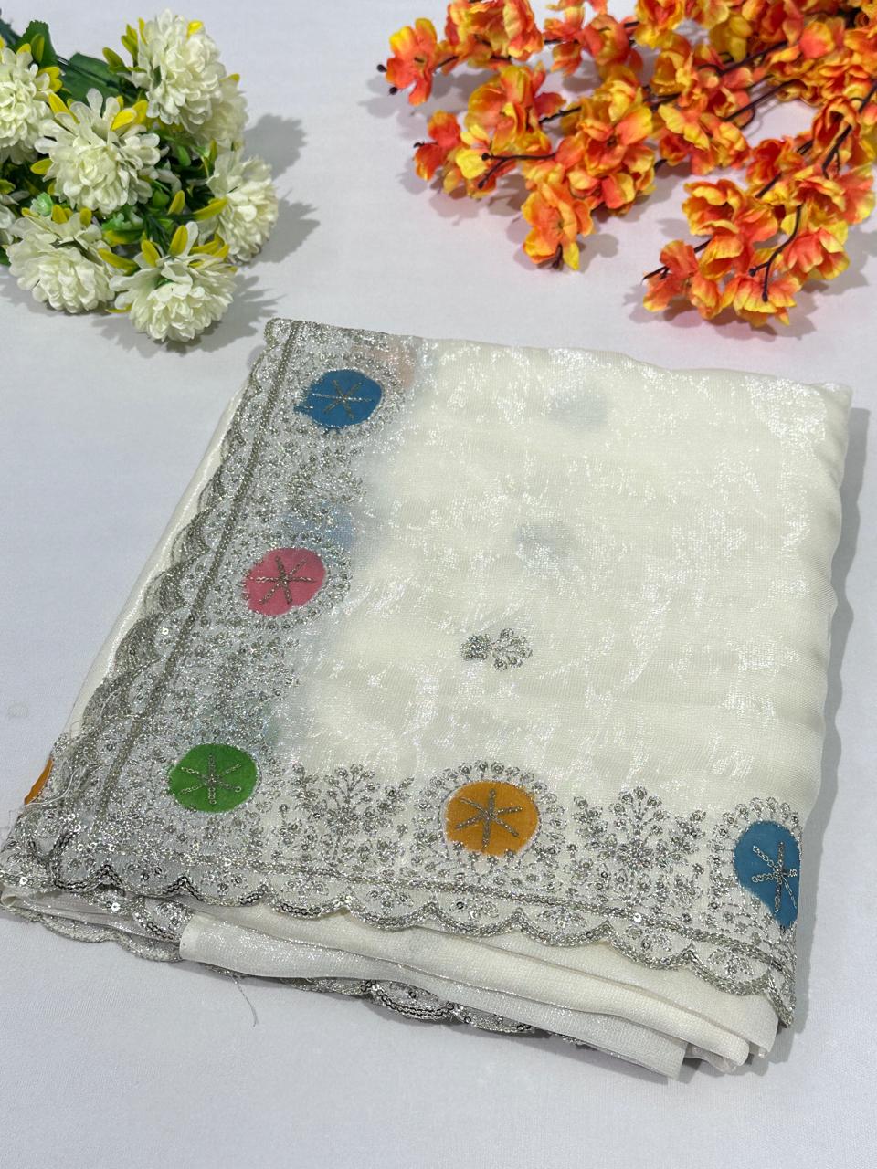 Crystel Tissue Embroidered Saree - BFSLA88