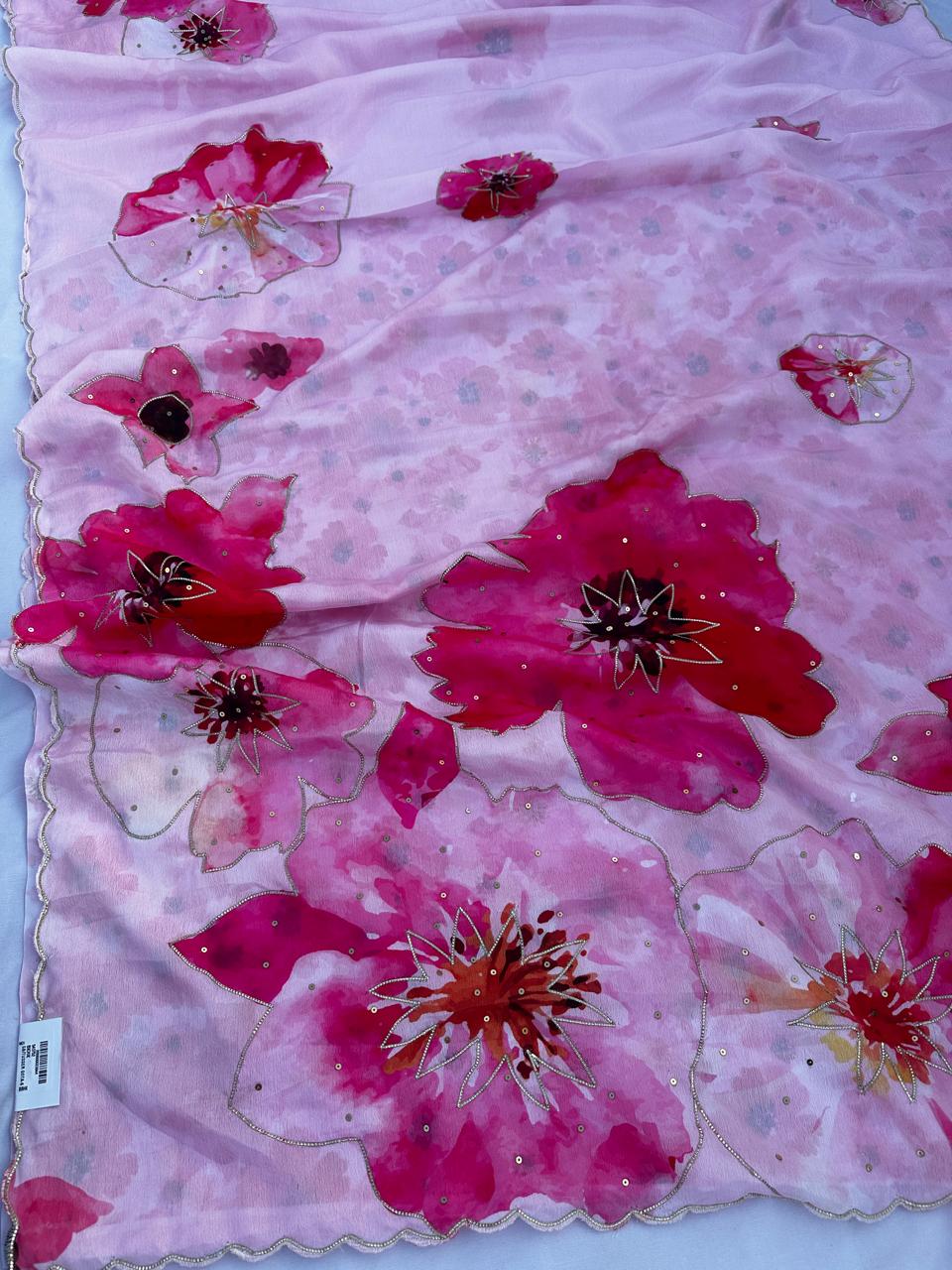 Crep Silk Cut Work Less, Gotta Jaal and Sequence Work Best Quality Saree With Blouse BFSMJ107