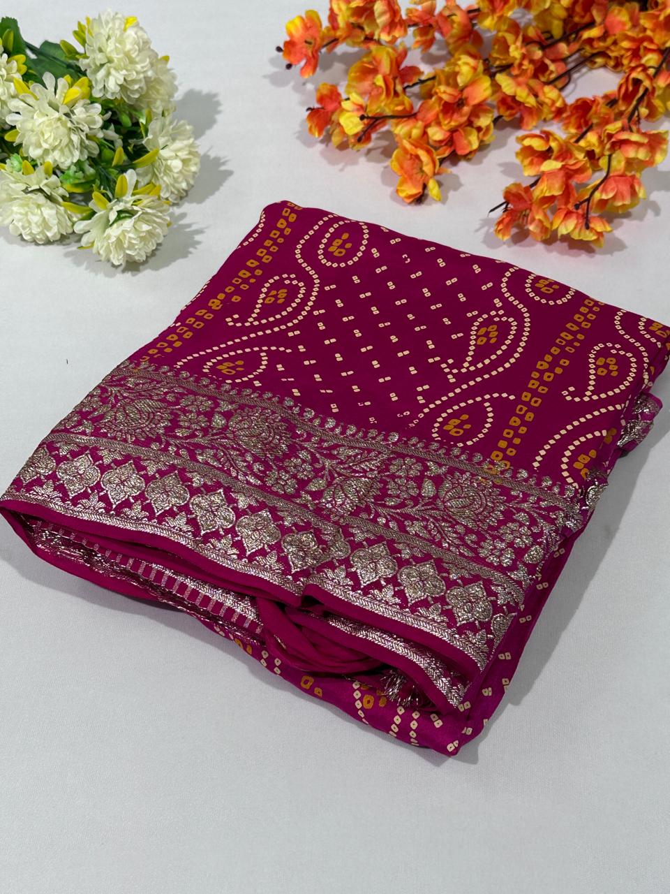Dolla Silk Bandhej Saree - BFSLA90