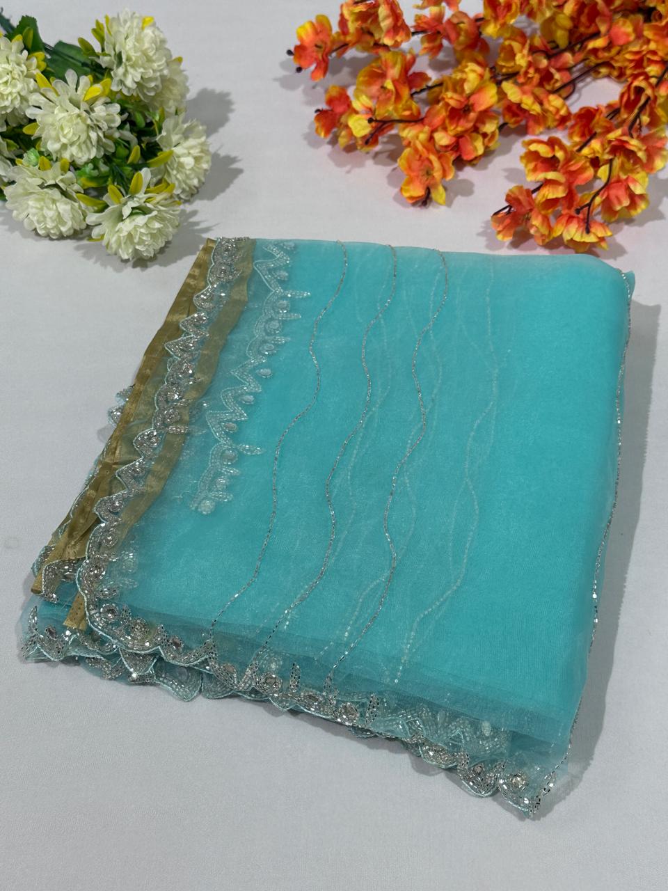 Hand Work Fountain Tissue Saree - BFSLA92