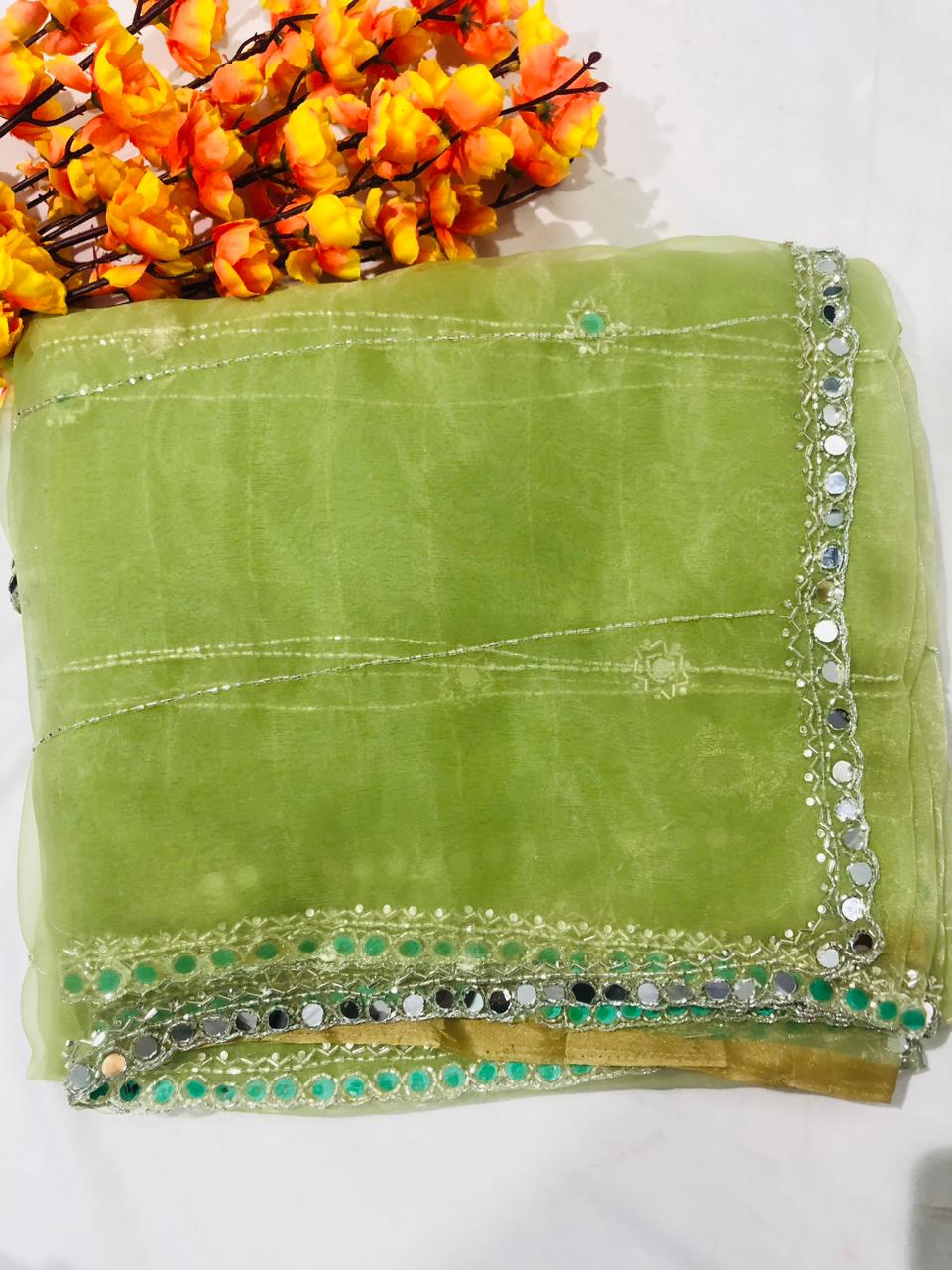 Fountain Tissue Saree With Mirror Hand Work - BFSLA105