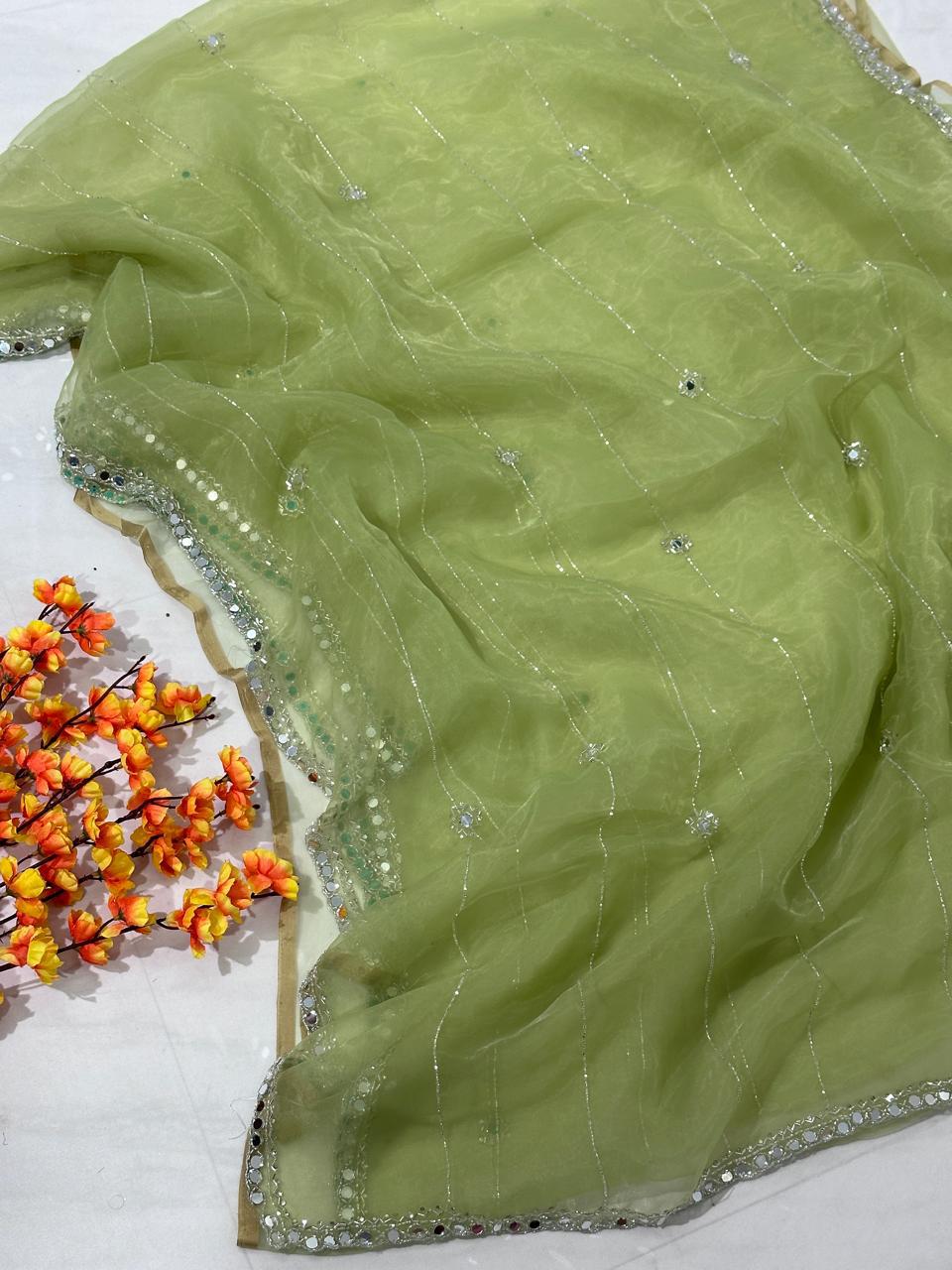 Fountain Tissue Saree With Mirror Hand Work - BFSLA105