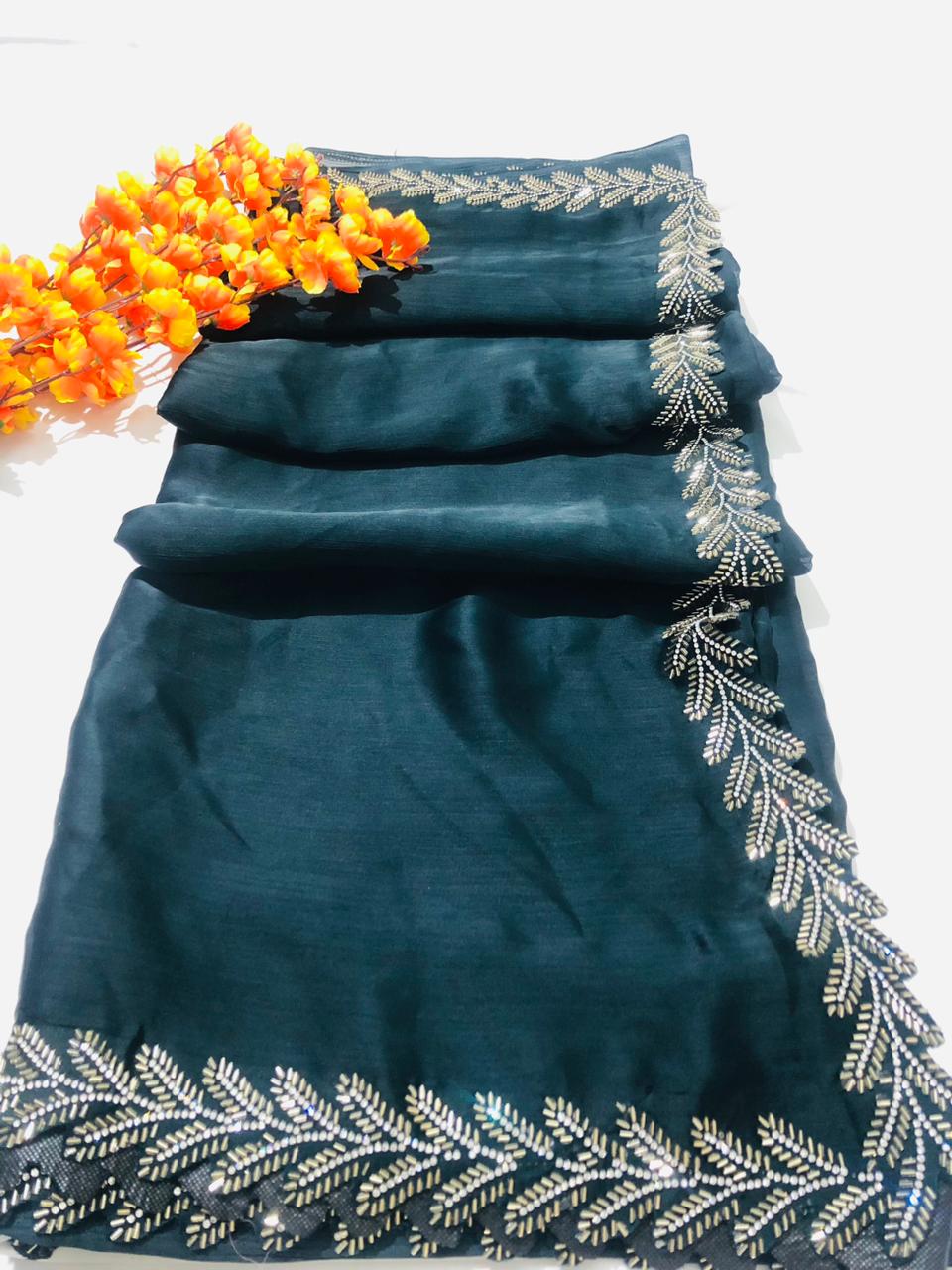 Georgette Saree Jarkin Work With Stitched Blouse & Belt - BFSLA104