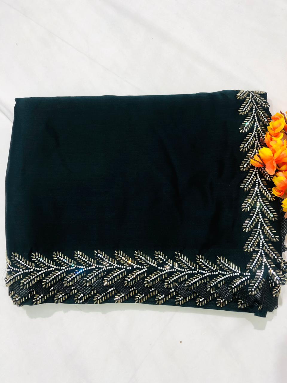 Georgette Saree Jarkin Work With Stitched Blouse & Belt - BFSLA104