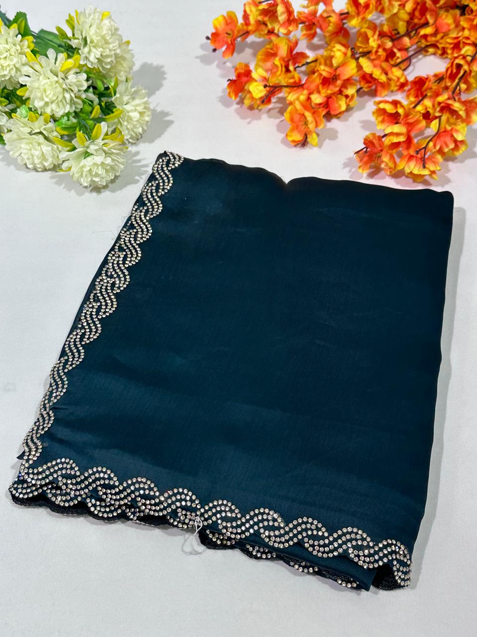 Satin Georgette Jerkin Work Designer Saree - BFSLA61